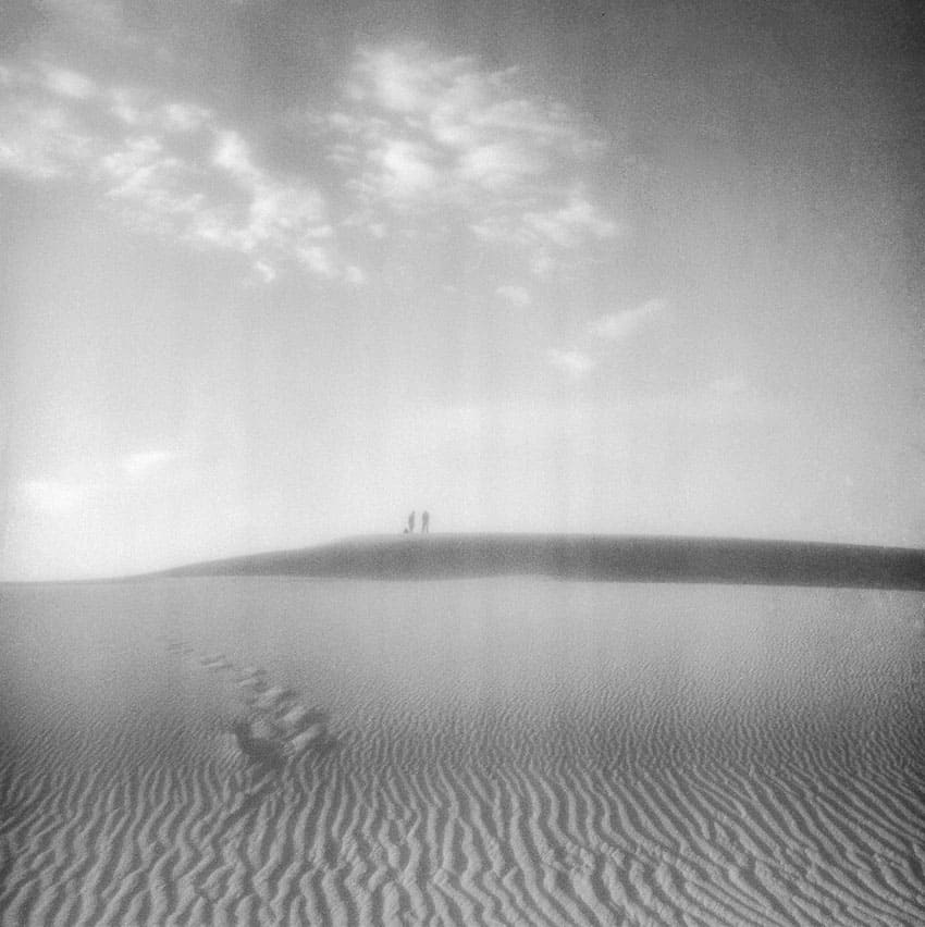 Black and white medium format film image of the sand dunes in New Mexico - White Sands by Madison Lloyd on Shoot It With Film