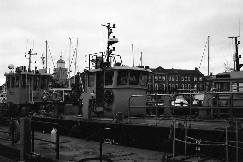 35mm black and white film image of Portsmouth, UK on Shoot It With Film